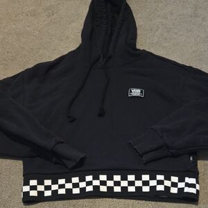 Vans Black and White Checkered Women's Cropped Hoodie